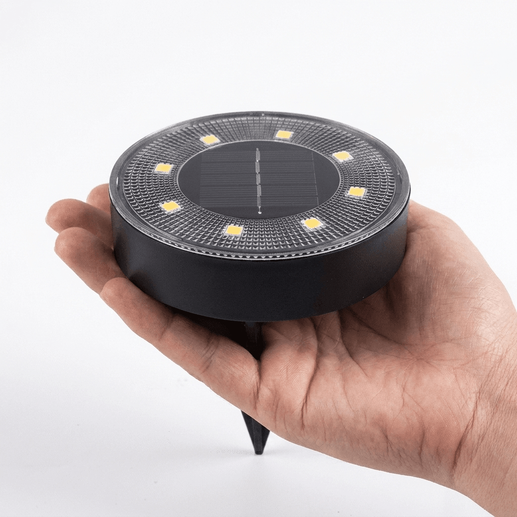 Nomedo Solar Grondlamp, in de hand voor schaal